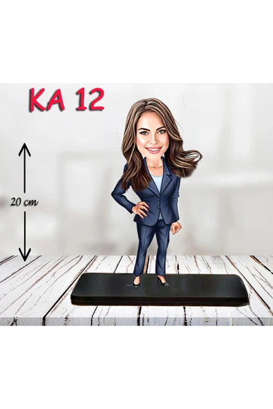 Kişiye Özel Ahşap Biblo - Takım Elbiseli Kadın Karikatür Biblo 3 ürün görseli