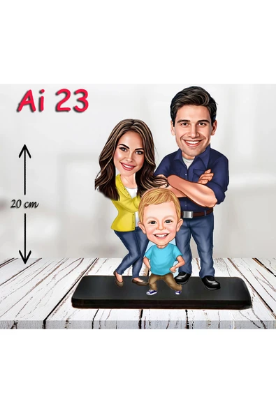 Kişiye Özel Ahşap Biblo - Aile Karikatür Biblo - 3 Kişilik Aile Biblo 7 ürün görseli