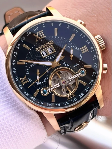 Raymond Nişan Ve Damatlara Özel Deri Kordon 2 Yıl Garantili Otomatik Erkek Kol Saati+Bileklik RMD.M2 - Resim 2