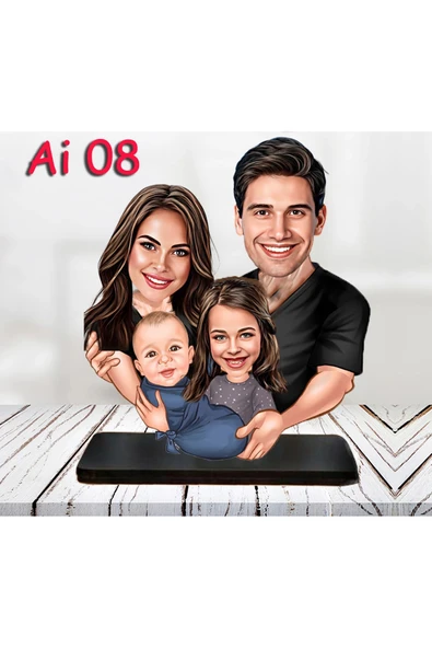 Kişiye Özel Ahşap Biblo - Aile Karikatür Biblo - 4 Kişilik Aile Biblo 3 ürün görseli