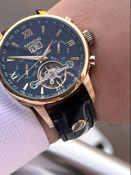 Raymond Nişan Ve Damatlara Özel Deri Kordon 2 Yıl Garantili Otomatik Erkek Kol Saati+Bileklik RMD.M2 - Resim 3