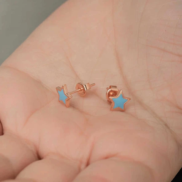 Gümüş Fosforlu Mavi Yıldız Küpe - Resim 2