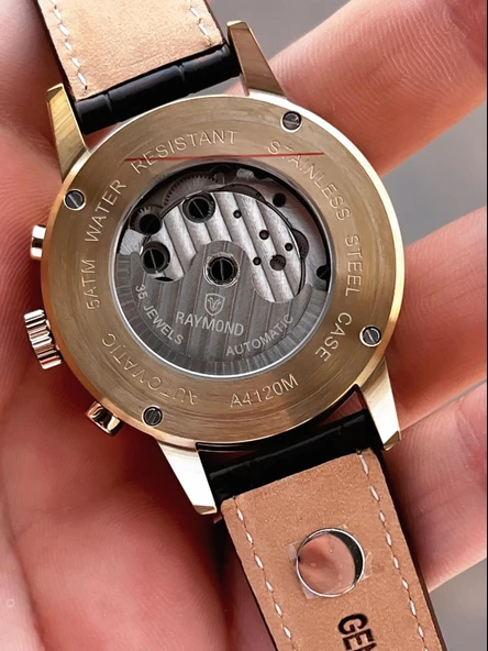 Raymond Nişan Ve Damatlara Özel Deri Kordon 2 Yıl Garantili Otomatik Erkek Kol Saati+Bileklik RMD.M3 - Resim 5