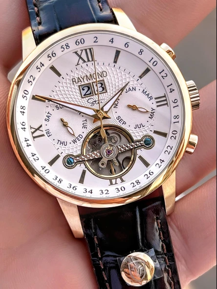 Raymond Nişan Ve Damatlara Özel Deri Kordon 2 Yıl Garantili Otomatik Erkek Kol Saati+Bileklik RMD.M3 - Resim 4