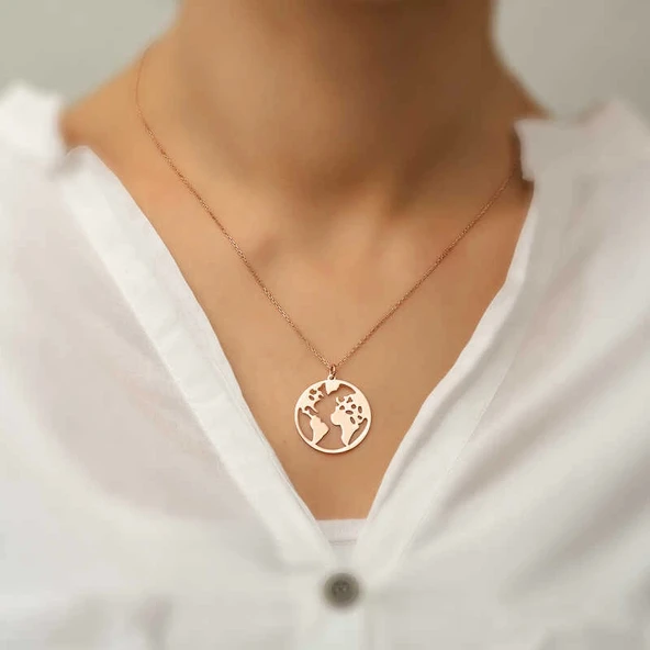 ​925 Ayar Gümüş Rose Dünya Gümüş Kolye - Resim 3