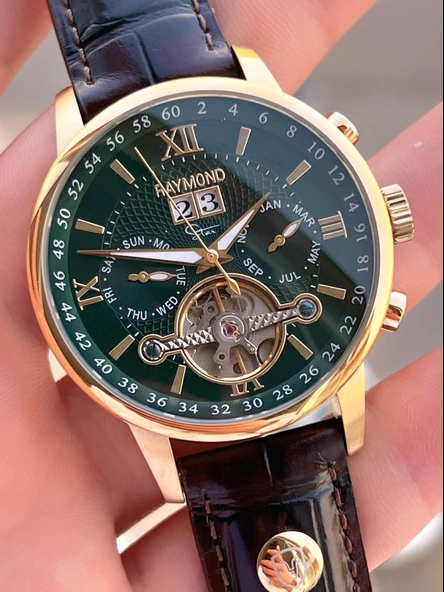 Raymond Nişan Ve Damatlara Özel Deri Kordon 2 Yıl Garantili Otomatik Erkek Kol Saati+Bileklik RMD.M4 - Resim 4