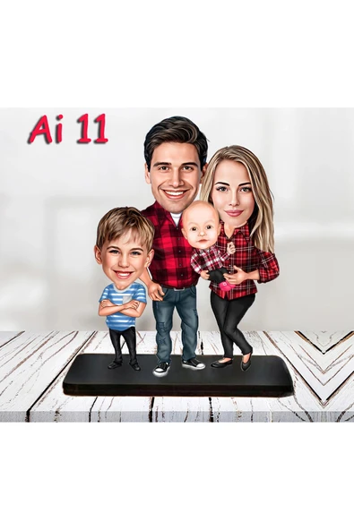 Kişiye Özel Ahşap Biblo - Aile Karikatür Biblo - 4 Kişilik Aile Biblo 4 ürün görseli