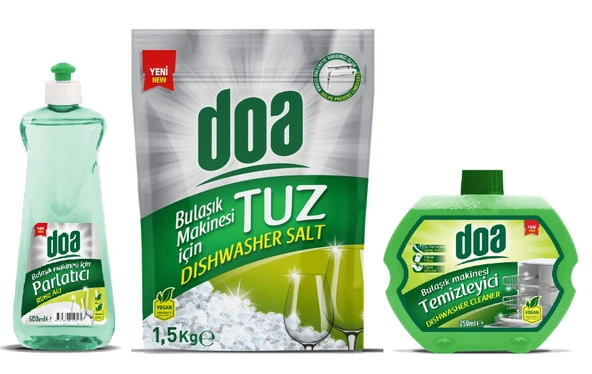 Doa Bulaşık Makinesi 3 Lü Temizlik Seti Tuz 1.5 Kg - Parlatıcı 500 Ml - Temizleyici 250 Ml ürün görseli