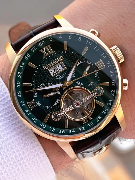 Raymond Nişan Ve Damatlara Özel Deri Kordon 2 Yıl Garantili Otomatik Erkek Kol Saati+Bileklik RMD.M4 - Resim 2