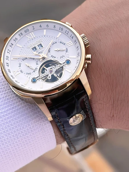 Raymond Nişan Ve Damatlara Özel Deri Kordon 2 Yıl Garantili Otomatik Erkek Kol Saati+Bileklik RMD.M3 - Resim 3