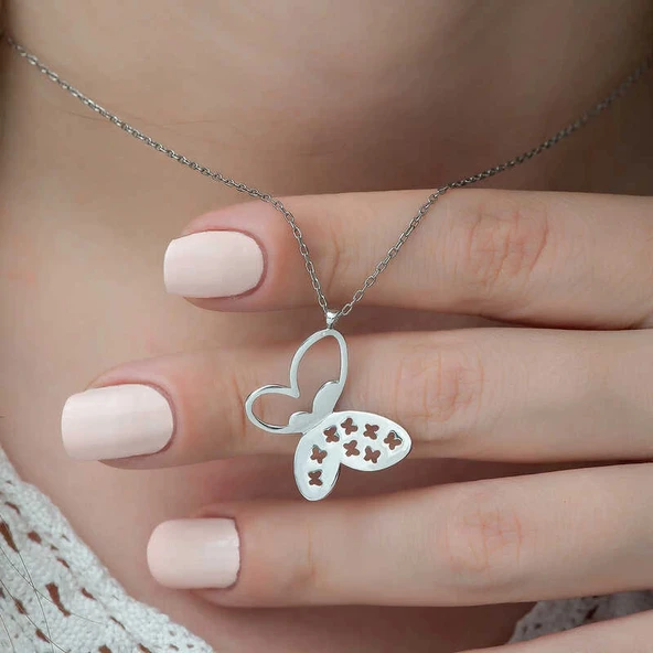 925 Ayar Gümüş Kelebek Kadın Gümüş Kolye - Resim 3