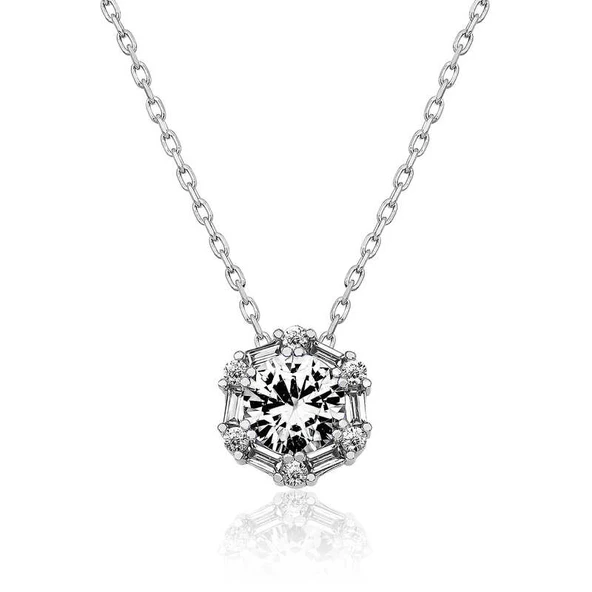 925 Ayar Gümüş Buz Beyazı Baget Taşlı Kolye ürün görseli 1