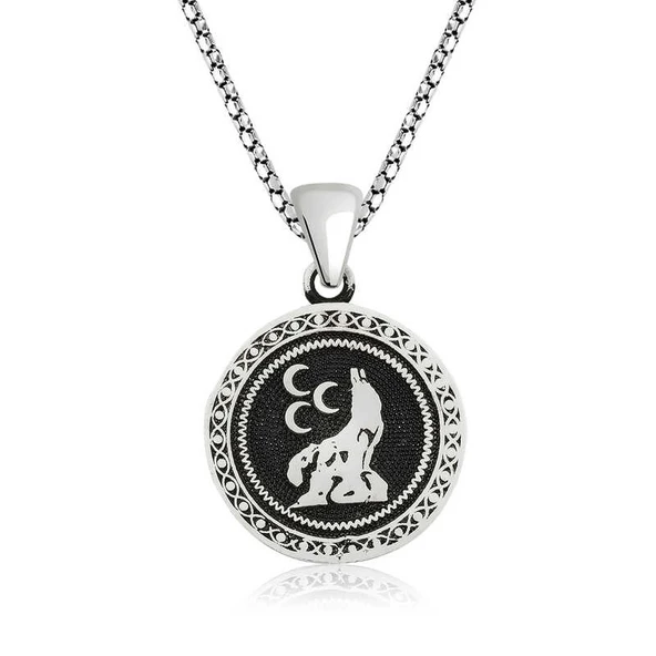 925 Ayar Gümüş Üç Hilal Kurt Gümüş Kolye ürün görseli 1