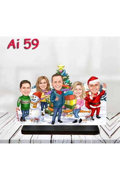 Kişiye Özel Ahşap Biblo - Aile Karikatür Biblo - 5 Kişilik Aile Biblo 8 ürün görseli
