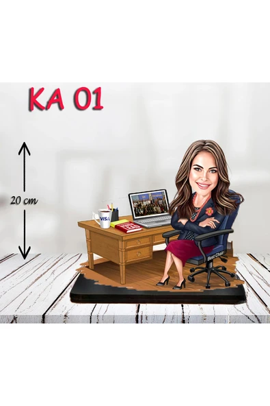 Kişiye Özel Ahşap Biblo - Masa Başı Karikatür Biblo - Kadın Biblo ürün görseli