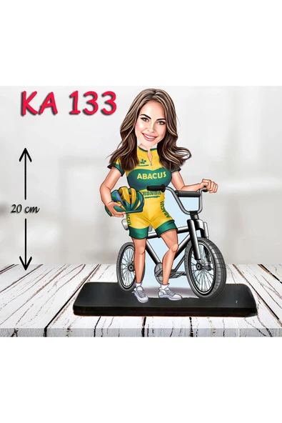 Kişiye Özel Ahşap Biblo - Bisiklet Kullanan Kadın Karikatür Biblo 2 ürün görseli