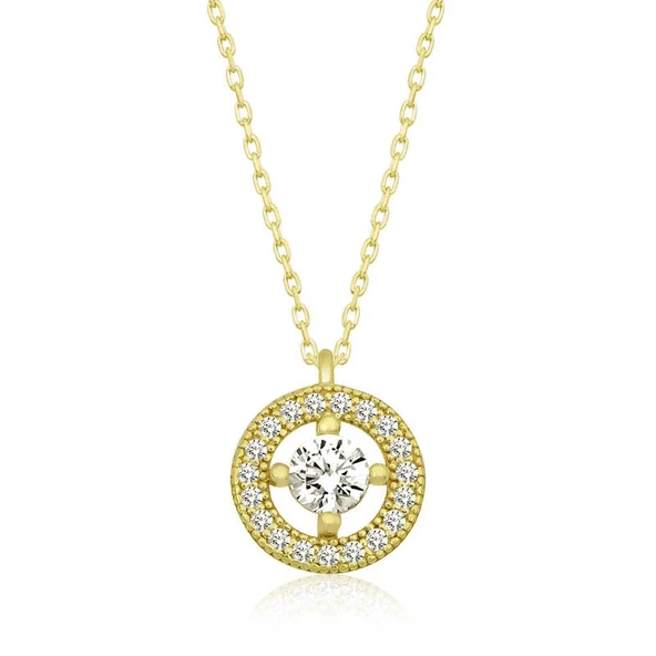 Gümüş Gold Minimal Yuvarlak Tektaş Kadın Kolye ürün görseli 1