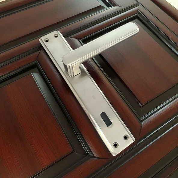 İbiza Mat İnox Full Zamak Elegant Aynalı Oda Kapı Kolu 1 Takım - Resim 4