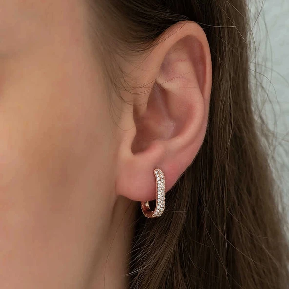 Gümüş Çift Taraflı Beyaz Taşlı J Bayan Küpe - Resim 2