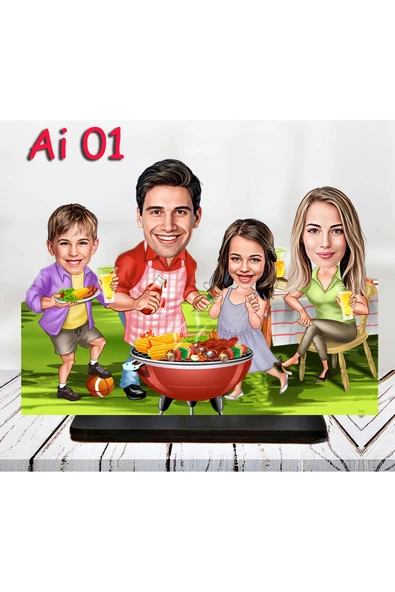 Kişiye Özel Ahşap Biblo - Aile Karikatür Biblo - 4 Kişilik Aile Biblo ürün görseli