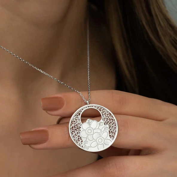 925 Ayar Gümüş Yaşam Çiçeği Kadın Gümüş Kolye - Resim 3