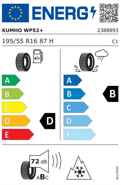 KUMHO 195/55R16 87H WINTERCRAFT WP52 2025 KIŞ LASTİĞİ - 2