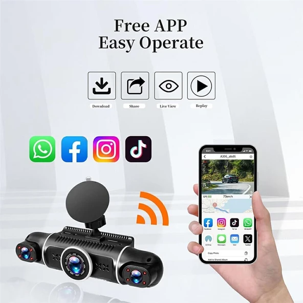 Raynox Araç Kamerası - 4 Kameralı - GPS Takip - G Sensör - 1080P Kayıt - Wifi - Özellikli - Y10 - 6