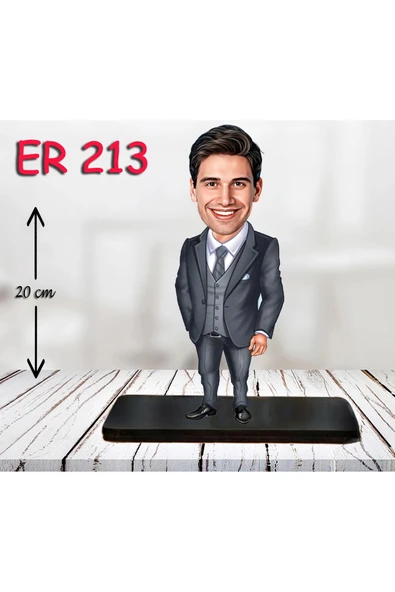 Kişiye Özel Ahşap Biblo - Takım Elbiseli Erkek Karikatür Biblo 3 ürün görseli