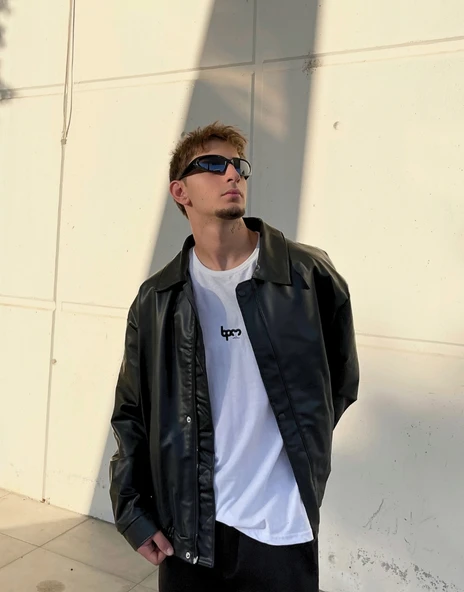 Erkek Oversize Vintage Deri Ceket - 2