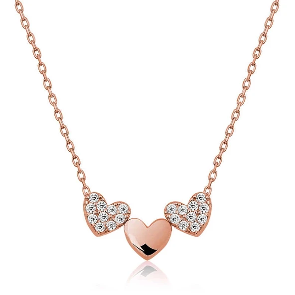 925 Ayar Gümüş Üç Kalp Kadın Gümüş Kolye ürün görseli 1