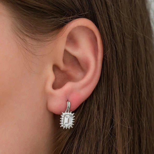 Gümüş Mengeçli Zümrüt Kesim Küpe - Resim 2