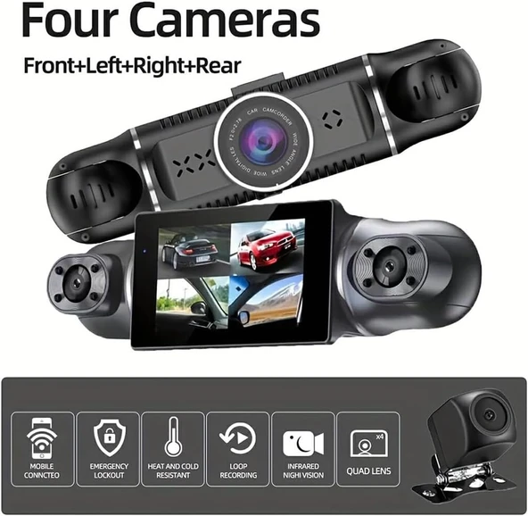 Raynox Araç Kamerası - 4 Kameralı - GPS Takip - G Sensör - 1080P Kayıt - Wifi - Özellikli - Y10 - 2