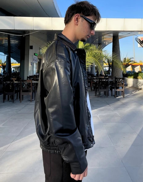 Erkek Oversize Vintage Deri Ceket - 3