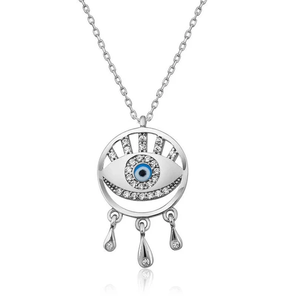925 Ayar Gümüş Nazarlı Göz Kadın Gümüş Kolye ürün görseli 1