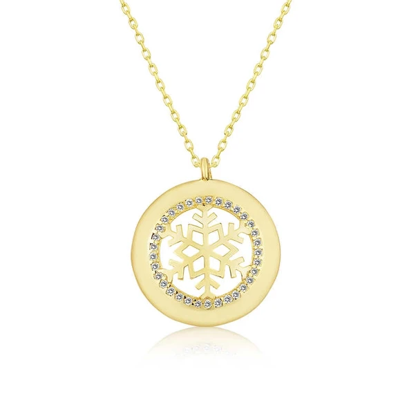 925 Ayar Gümüş Gold Kar Tanesi Kadın Gümüş Kolye ürün görseli 1