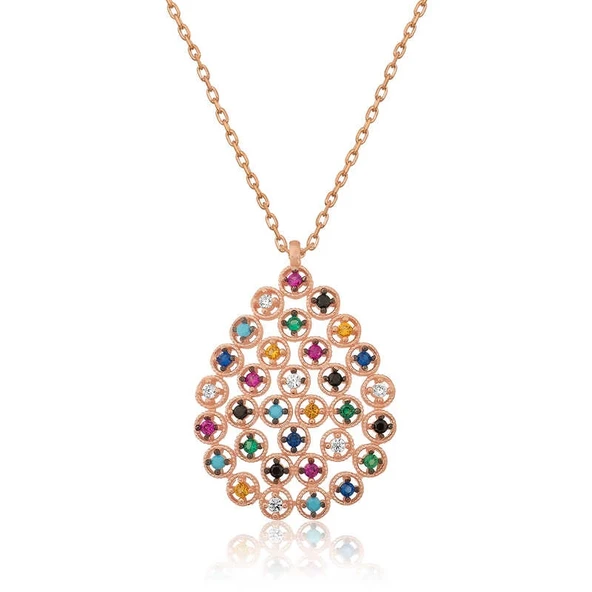 925 Ayar Gümüş Renkli Taşlı Damla Kadın Gümüş Kolye ürün görseli 1