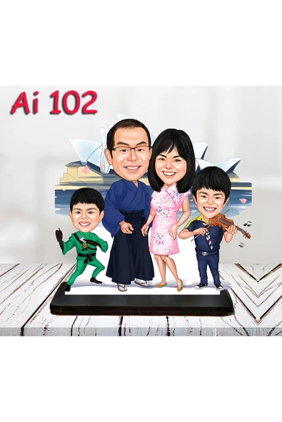 Kişiye Özel Ahşap Biblo - Aile Karikatür Biblo - 4 Kişilik Aile Biblo 44 ürün görseli