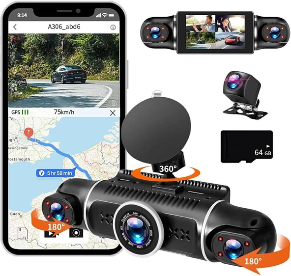 Raynox Araç Kamerası - 4 Kameralı - GPS Takip - G Sensör - 1080P Kayıt - Wifi - Özellikli - Y10 - 1