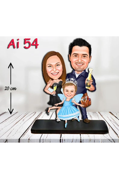 Kişiye Özel Ahşap Biblo - Aile Karikatür Biblo - 3 Kişilik Aile Biblo 14 ürün görseli