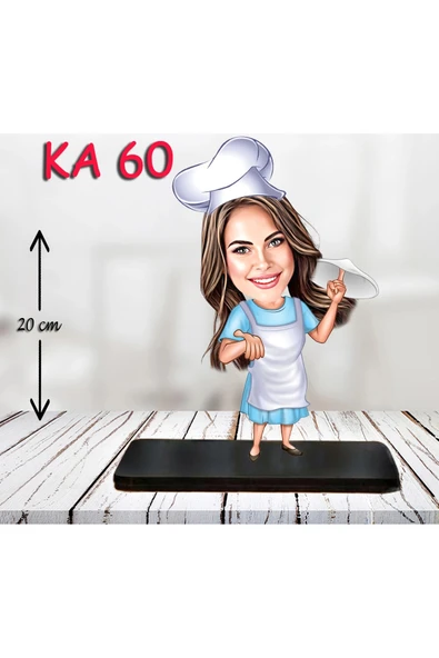 Kişiye Özel Ahşap Biblo - Aşçı Kadın Karikatür Biblo 4 ürün görseli