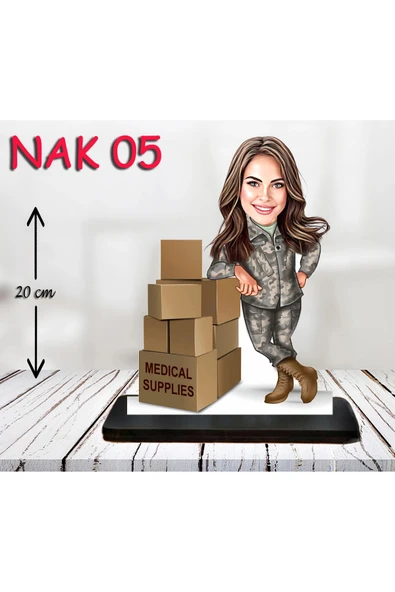 Kişiye Özel Ahşap Biblo - Kadın Asker Karikatür Biblo 5 ürün görseli