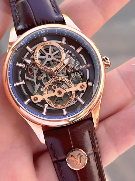 Raymond Nişan Ve Damatlara Özel Deri Kordon 2 Yıl Garantili Otomatik Erkek Kol Saati+Bileklik RMD.M8 - Resim 4