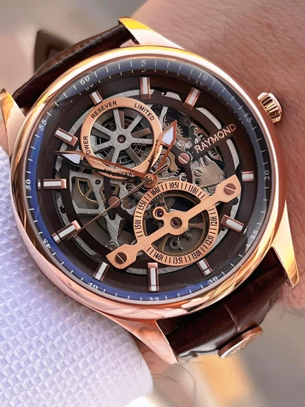 Raymond Nişan Ve Damatlara Özel Deri Kordon 2 Yıl Garantili Otomatik Erkek Kol Saati+Bileklik RMD.M8 - Resim 2