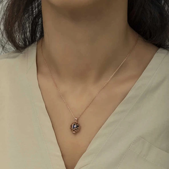 925 Ayar Gümüş Kafesli Lotus Bayan Gümüş Kolye - Resim 5