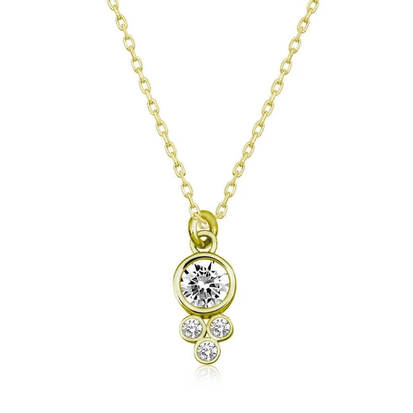 925 Ayar Gümüş Çiğ Damlası Yuvarlak Tektaş Bayan Gümüş Kolye ürün görseli 1