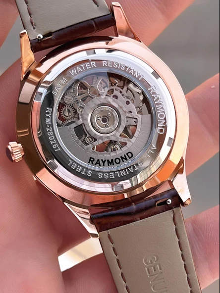 Raymond Nişan Ve Damatlara Özel Deri Kordon 2 Yıl Garantili Otomatik Erkek Kol Saati+Bileklik RMD.M8 - Resim 5