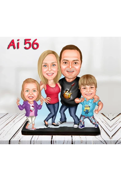 Kişiye Özel Ahşap Biblo - Aile Karikatür Biblo - 4 Kişilik Aile Biblo 23 - Resim 2
