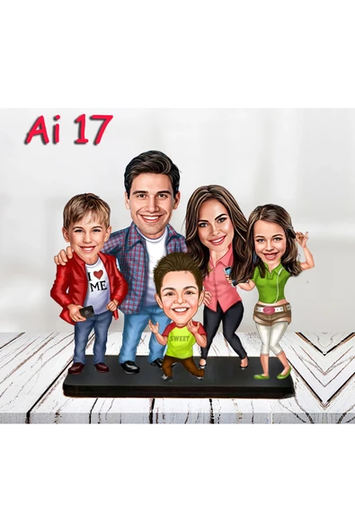 Kişiye Özel Ahşap Biblo - Aile Karikatür Biblo - 5 Kişilik Aile Biblo 3 ürün görseli