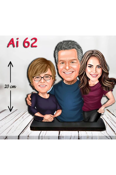 Kişiye Özel Ahşap Biblo - Aile Karikatür Biblo - 3 Kişilik Aile Biblo 18 ürün görseli