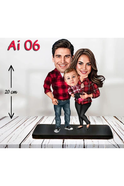 Kişiye Özel Ahşap Biblo - Aile Karikatür Biblo - 3 Kişilik Aile Biblo 6 - Resim 3